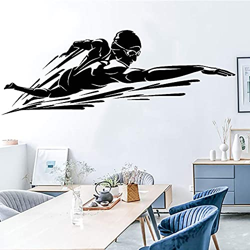 QIANGTOU Schwimmer Vinyl Wandtattoo Badezimmer Ornament Schwimmbad Wassersport wasserdichte Wandaufkleber Schule Gymnasium Art Decor 118x44cm