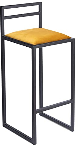 FERRO modern design Barhocker Schwarz mit Lehne 95 cm - Metall Barstuhl mit Gepolstertem Sitz - Loft Style
