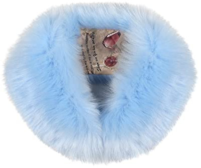 MoreChioce Kunstpelz Kragen Schal, Damen Fauxpelzkragen Faux Fuchspelz Kragen Kunstfell Winterschal Schlauchschal Abnehmbarer Warmer Plüsch Schal Bekleidungszubehör,57cm × 9,5cm Blau