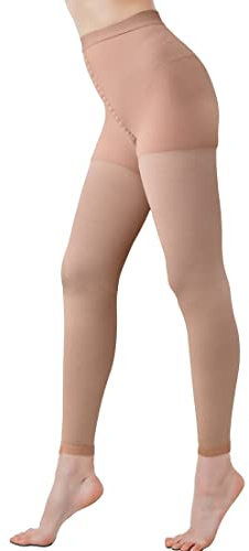 KINGJOZE Medizinische Kompressionsleggings für Damen, 20-30mmHg Kompressionsstrumpfhose für Krampfadern, Schwellungen, Lymphödeme, Fußlos-Beige, XXL