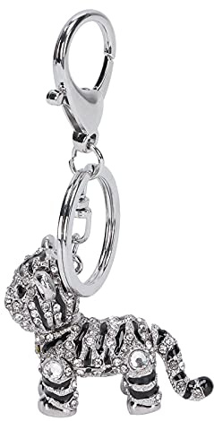 Atyhao Schlüsselanhänger, Silber 3D Tiger Schlüsselanhänger Zinklegierung Funkelnde Schmuck Zubehör Schlüsselanhänger Kreative Anhänger Tasche Ornament für Damen