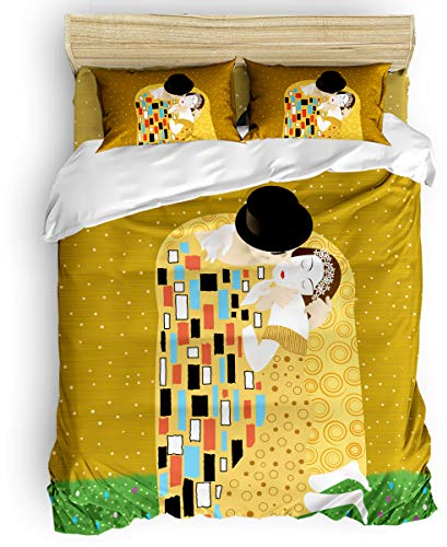 WQIZXCW Bettwäsche 135x200 2teilig Klimt Bettwäsche-Sets, Weiche Microfaser Bettbezug Set mit Reißverschluss und 1 Kopfkissenbezug 80x80, Angenehm & Atmungsaktiv