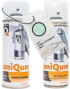 UniQum Autolack + Klarlack 2K Spraydose fürs Auto für FIAT VERDE LATTEMENTA 166/B Autolack Reparatur 2 x 400 ml