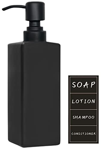 Matte Black Soap Dispenser, Harcure Glass Soap Bottle with Matte Black Stainless Steel Pump, 12 oz Hand and Dish Soap Dispenser for Kitchen/Bathroom, Refillable Liquid Lotion Dispenser - Square
