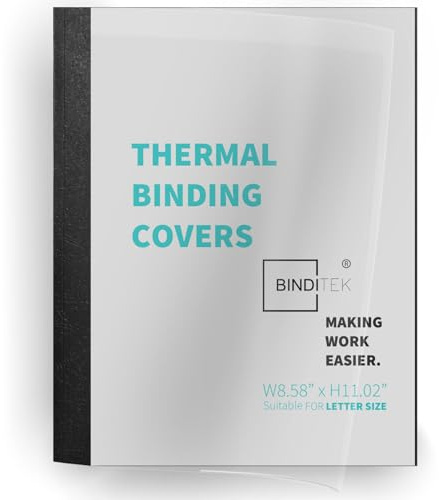 Binditek Paquete de 20 fundas de presentación de encuadernación térmica, lomo de 1/8 pulgadas con capacidad para 30 hojas, cubierta frontal ultra transparente, cubierta trasera de papel negro, tamaño