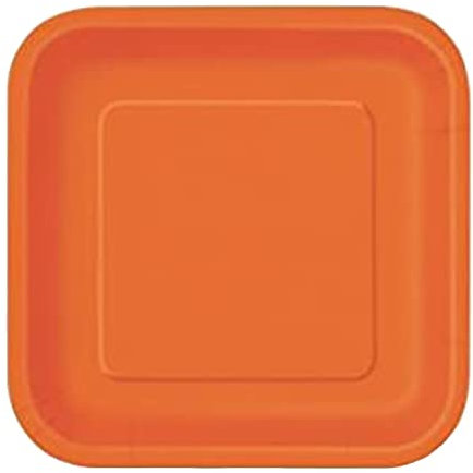 Trimming Shop 9 Heavy Duty Square Dessert Pumpkin Orange Disposable Plates 23cm - Colour Themed Paper Tableware for BBQs, Weddings, Anniversary, Birthday, Multipurpose Occasions (14 Pack)