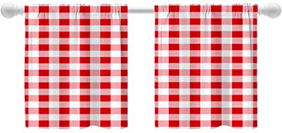 Shrahala Pink Red Plaid Tier Curtains for Kitchen Windows, Pink Red Plaid Checkered Gingham Window Curtain Panels Multilayer Polyester Blackout for Living Room Bathroom 2 Pack 26 x 24 in