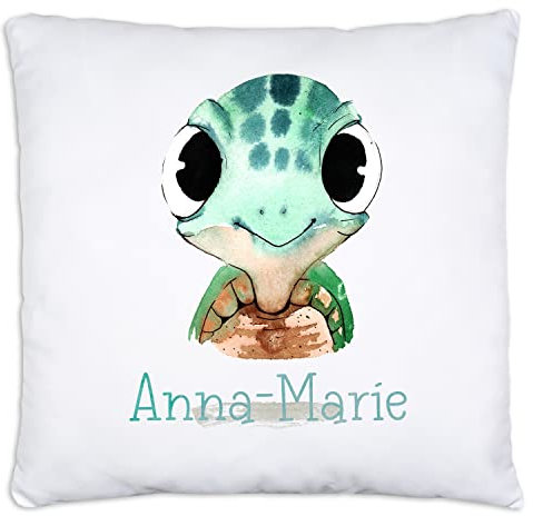 timalo® Personalisiertes Kissen mit Namen | personalisiertes Dekokissen mit Wunschname für Kinder individuelles Geschenk Namenskissen Schildkröte | Kissen-t-4