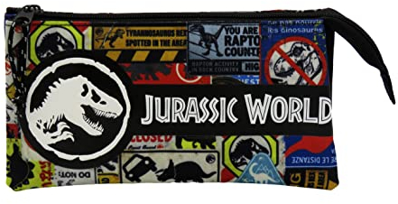 Jurassic World-Estuche Triple, Portatodo, Material Escolar, Portalápices, Estuche, Mutlicolor, Unisex, Complementos, Producto Oficial (CyP Brands)