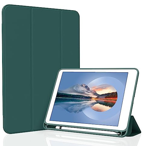 Divufus Schutzhülle für iPad Mini 5. Generation 7,9 Zoll, leicht, schlank, weich, TPU, dreifach faltbar, Smart Cover, automatische Sleep/Wake-Hülle mit Stifthalter, für iPad Mini 5 (2019), Dunkelgrün