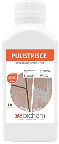 ABICHEM Pulistrisce Detergente per Fughe 1L – Pronto all’Uso, Azione Rapida contro Calcare e Annerimenti, Disincrostante Acido per Gres, Ceramica, Pietra – Alta Lucentezza, Professionale