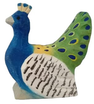 Wudimals - 41009 - Vögel, Pfau, Holz, handgeschnitzt, handbemalt, 6cm x 5,5cm