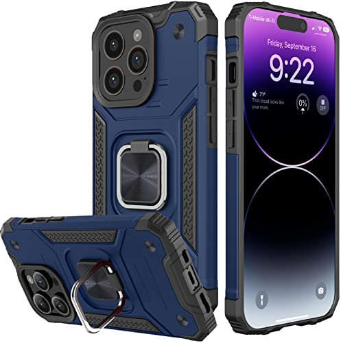 Honeyview ShockProof Case for iPhone 14 Pro with Ring Kickstand, Bumper Armour Phone Cover for Apple iPhone 14 Pro - Blue