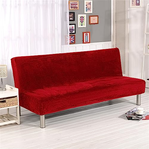 Surwin Sofabezug ohne Armlehnen 2/3 Sitzer, Samt Einfarbig Stretch Armlose Clic Clac Sofabettüberzug Bunt Sofahusse Schonbezug Protector für Klappcouch Schlafsofa (L:190-210cm,Rot)
