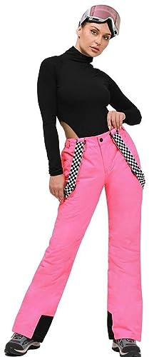 ALSOGO Pantalon de ski pour femme imperméable coupe-vent snowboard bavoir hiver pantalon à bretelles, Rose, S