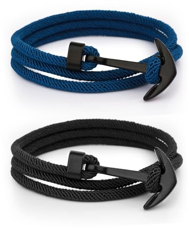 FINEASY 2Pcs Bracelets for Men & Women, Nylon Friendship Bracelet Mens, Adjustable, Handmade, Whales Tail Paracord Bracelets, Spiritual Gifts for Women and Men, Black Blue