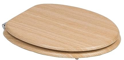 iTrend 18 MDF Toilet Seat - Pine Oval Bathroom Toilet Seat - Perfect for Most UK Sizes - Zinc Alloy Chrome Hinges - Fittings Included - Perfect for Family Homes, En-Suites or Office Bathrooms