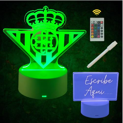 Cool&Cute Lámpara led mesita de Noche Betis-2 pantallas a precio de 1: Escudo Betis + Pantalla lisa para escribir o dibujar-lápiz-16 colores de luz-portátil-mando a distancia-cargador