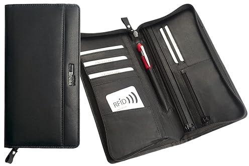 Reiseorganizer Dokumente Leder, Reisepasstasche Leder schwarz Reisepasshülle, Passport Tasche für Reisen, Reisemappe, Dokumentenmappe, Reisebörse Tickettasche Ausweistasche Leder Passport-Etui