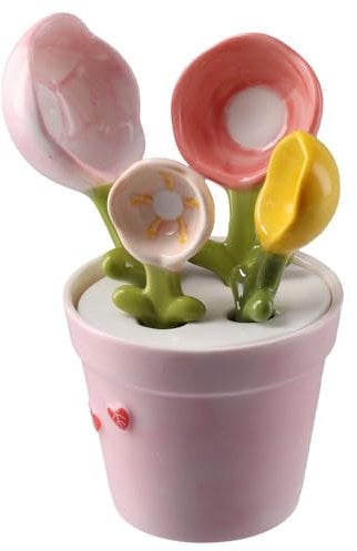 hobbyme Sunflowers Measuring Spoons and Cups Set, Cute Ceramic Measuring Spoons, Baking Sunflowers Measuring Spoon with Holder for Milk Powder Sugar Salt Wet Dry Ingredients