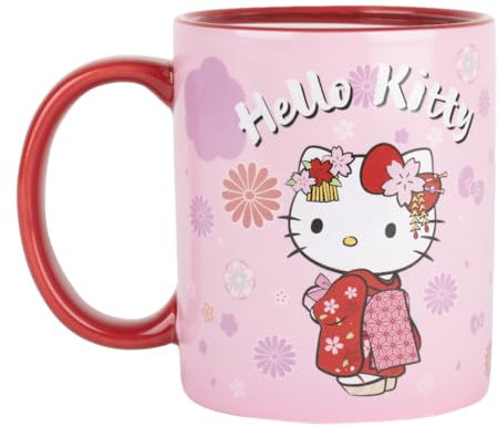 Konix Hello Kitty Taza termorreactiva - 320 ml - Diseño de kimono - Rojo