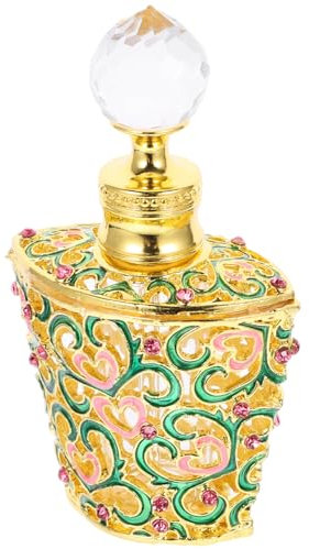 SAKURRDD Nachfüllbare Vintage-Parfümflaschen, Retro-Juwelenbesetzte Flaschen for ätherische Öle, dekorative arabische Dubai-Duftprobenbehälter, Grün/3354 (Color : Green)
