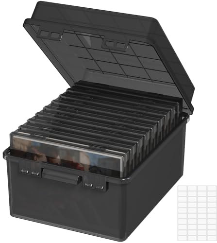 Lifewit Aufbewahrungsbox, Schwarz 13x18cm 5R Foto-Organizer 9 innere Bildbehälter, durchs. Fotoboxen, Samenaufbewahrung, Bastelbox f. Karten, Bilder, Stempel, Bürobedarf, mit 1 Blatt Etikettensticker