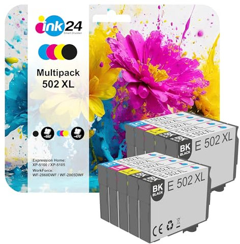 10 Ink24 Smart Drucken 502 Druckerpatronen Multipack 4-farbig Standard, XP-5100 XP-5105 XP-5150 XP-5155 WF-2860DWF WF-2865DWF WF-2880DWF WF-2885DWF