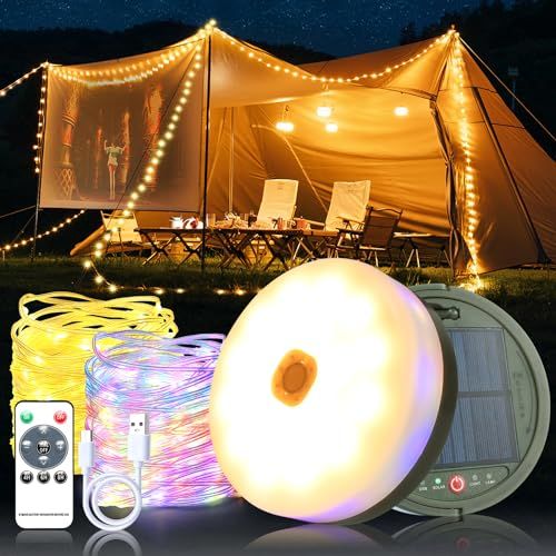 Camping Lichterkette Aufrollbar Solar 10M, 13 Modus Solar Aufrollbare Camping mit Led Lichterkette, IP65 Wasserdichte Lichterkette Camping Licht Aufrollbar Solar Camping Lampe für Camping, Wandern
