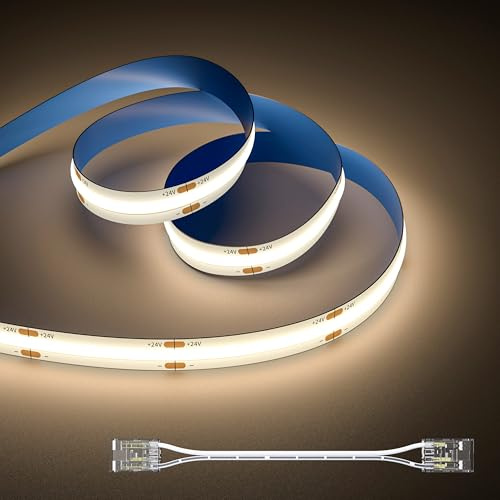 OULARA COB LED Streifen Natürliches Weiß 4000K 10M,DC24V LED Strip Light CRI90+ für Schlafzimmer Küche DIY Beleuchtungsprojekt mit 8mm Cob Verbinder(Netzteil nicht im Lieferumfang enthalten)