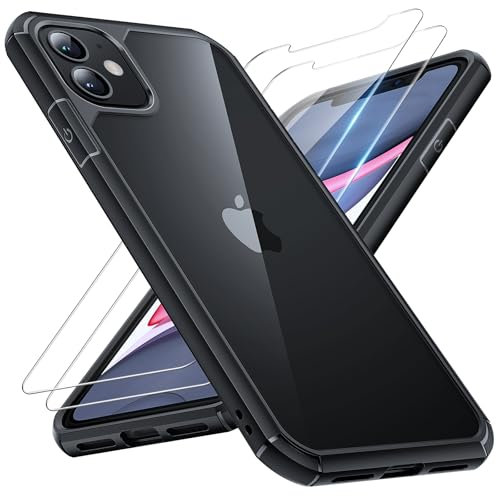 TAURI 3 in 1 for iPhone 11 Phone Case, and 2X HD Screen Protector, [Not-Yellowing] [10 FT Grade Protection] Shockproof Phone Case for iPhone 11 6.1 inch - Black