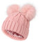 Creekstone Bommelmütze Damen Mit Satin gefütterte Wintermütze, warme Beanie Hat Strickmützen mit Kunstfell-Doppel-Pom (DE/NL/SE/PL, Alphanumerisch, Einheitsgröße, Rosa)