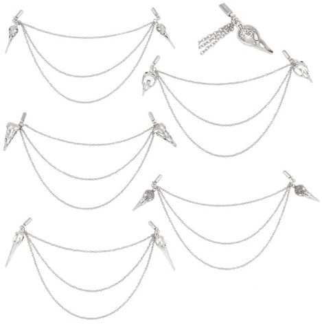 GOMAKERER 6 Stück 6 Stile Schnabelmasken Kragennadeln Legierung Punk Totenkopf Pins Charme Hängende Ketten Halloween Kragen Pins Krawatte Clip Für Schal Pullover Kragen Strickjacke Antik Silber Farbe