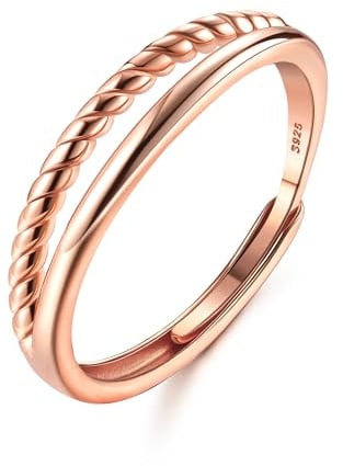 Adramata Ring Silber 925 Damen Verstellbar Drehring Stapeln Daumenring Eheringe Verlobungsring Engagement Ringe Frauen Band Ring Gold Rosegold Silber Ring für Damen Geschenke für Frauen mit Box