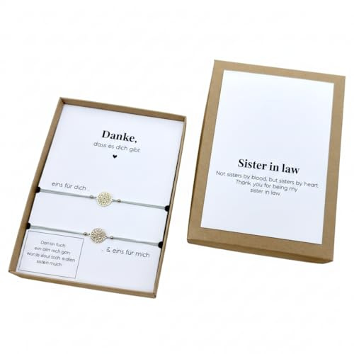 Freundschaftsarmband mit Geschenkverpackung & Spruch | Armband 2er Set | Geschenkidee für Freundin Mama Patentante | Schmuck Schachtel Inlay (Geschenkbox - Natur)