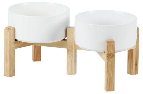Havniva Dog Bowls Elevated, Ceramic Dog Food and Water Bowl Set | 15.5 cm Raised Dog Food Bowl, Elevated Dog Bowls with Bamboo Stand, Non-Slip Dog Water Bowl for Small Dog, Large Capacity