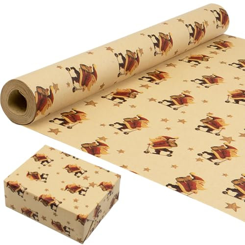 Rouleau de Papier Cadeau de Noël - Père Noël Amusant 43 cm x 15 m - Papier Kraft Recyclable pour Cadeaux
