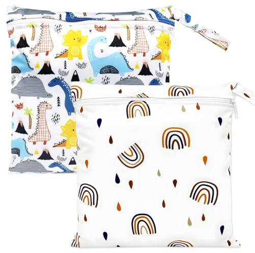 2 Stück Nassbeutel, wasserdichte Nassbeutel zum Schwimmen, Nasse Badeanzugtasche, waschbare Windeltasche, Nasse Kleidertasche mit Reißverschluss für Babyartikel, Kleidung, Fitnessstudio, Schwimmen