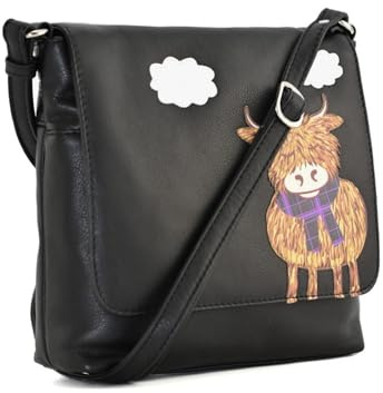 Mala Leather Highland Cow Premium Leather Crossbody Bag (Black)