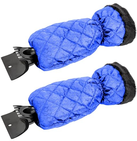 GADLANE Ice Scraper with Glove - 2 Pack (Blue) | Glove Ice Scraper for Car Windscreen, Removes Snow & Ice, Keep Hands Warm when Using the Glove Car Window Scraper