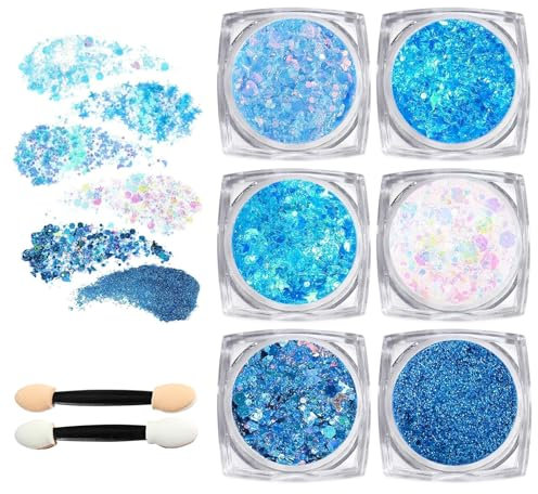 Guyode 6 Pièces Paillettes Cheveux, Bombe Paillette Cheveux et Corps Gel Paillettes Gel Visage Lumineuse Brillant Corps Féminin Glitter Glitter Visage Ongles (Bleu)