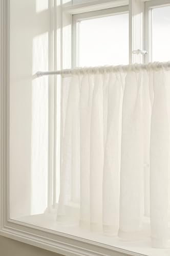 Jotex Ellen Kurz Leinen Scheibengardinen – Flachs-Cafévorhang 250cm breit, 100% Leinen (1er Pack) - Weiß, 75 x 250 cm