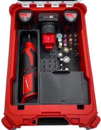 M12 Rotary Packout Organizer with Drawer and Bit Storage for Milwaukee Packout Compact Tool Box- Battery, bits, and Blade Storage- Liner Only