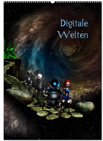 Digitale Welten (Wandkalender 2026 DIN A2 hoch), CALVENDO Monatskalender: Eine fantastische Reise durch die Galaxis (CALVENDO Spass)