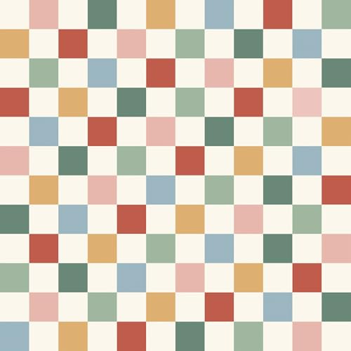 FunStick 44.5CMx9M Papier Peint Autocollant Salon Carreaux Damier Enfant Rouleau Film Adhesif pour Meuble Cuisine Armoire Commode Géométrique Papier Peint Coloré Enfant Vinyle Adhesif Plan de Travail