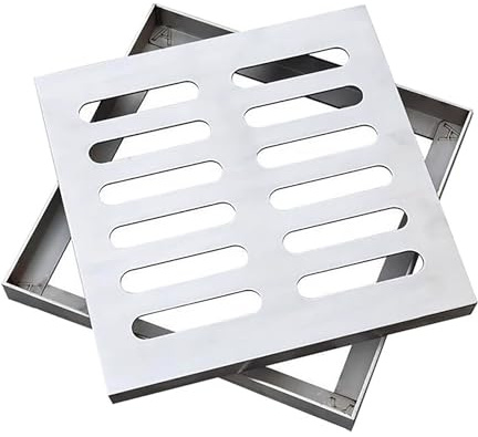 lyxamjrzyp Couvercle Regard Carré, Grille de Drainage Acier INOX 304, Caillebotis Égout avec Cadre pour Allée, Jardin, Centre Commercial et Trottoir(15.7x15.7in/40x40cm)