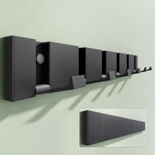 Mai & Mai Appendiabiti da Parete con 6 Ganci Ribaltabili, Nero | Attaccapanni da Muro in Alluminio, Appendiabiti 44,5 cm per Cameretta, Ingresso, Cucina, Wandgarderobe01