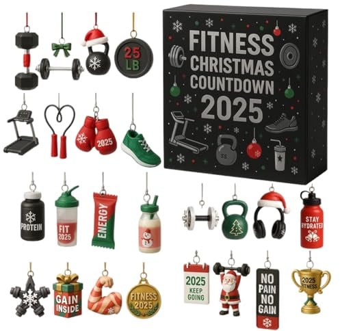 Fitnessstudio Adventskalender 2025, 24 Tage 2d Acryl Bodybuilder Santa Ornament Countdown, Spaß Fitnessgeräte Anhänger Adventskalender Für Sportler Und Fitnessbegeisterte