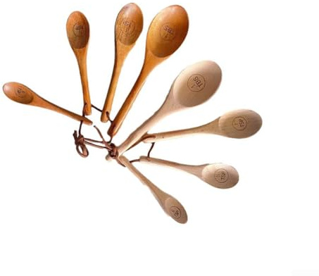 Caswynlife Wooden Measuring Cups and Spoons Set, 8-Piece Acacia and Beech with Engraved Markings, Rustic Farmhouse Style for Baking and Cooking Essentials(2 Spoons)