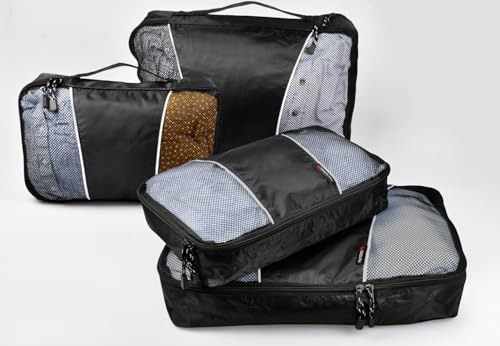 monolith - Koffer Organizer Set mit 4 Packwürfeln | Schwarze Kleidertaschen für mehr Ordnung und Übersicht im Gepäck